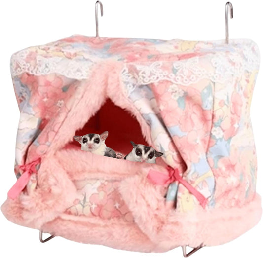 Rat Hammock for Cage Chew Proof Rat Toys Warm Bed, Small Animal Hanging Stainless Steel Basket Ferret Cage Accessories and Habitats Removable Nest Mat for Hamster, Sugar Glider, Hedgehog (Pink)
