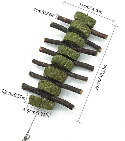 Bunny Chew Toys for Teeth, 2 PCS Organic Apple Wood Molar Sticks with Timothy Hay Circles for Bunny Chinchilla Guinea Pig Hamsters Holland Lop Prairie Dogs Squirrels, Improves Dental Health