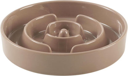 Ceramic 1.6 Cup Slow Feeder Dog Bowl for Medium and Large Breed, 8.2inch Puzzle Dog Food Dish, Anti-Gulping, Stop Bloat, Preventing Choking (Single Bowl-Brown Coffee)
