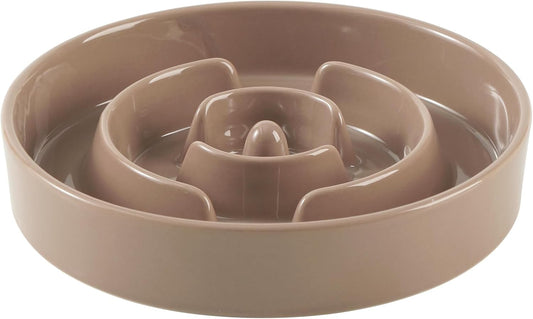 Ceramic 1.6 Cup Slow Feeder Dog Bowl for Medium and Large Breed, 8.2inch Puzzle Dog Food Dish, Anti-Gulping, Stop Bloat, Preventing Choking (Single Bowl-Brown Coffee)