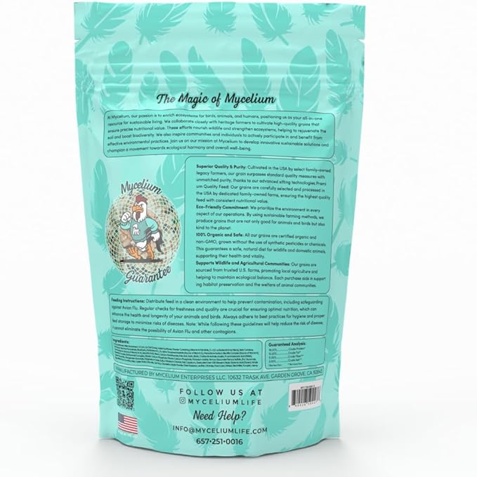 Mycelium Premium Parakeet Protein | Bird Food for Parakeets & Budgies | High-Protein Seed Blend with Corn, Buckwheat, Safflower, Sunflower & Pumpkin | Organic & Non-GMO | High-Nutrient 5 lb Bag