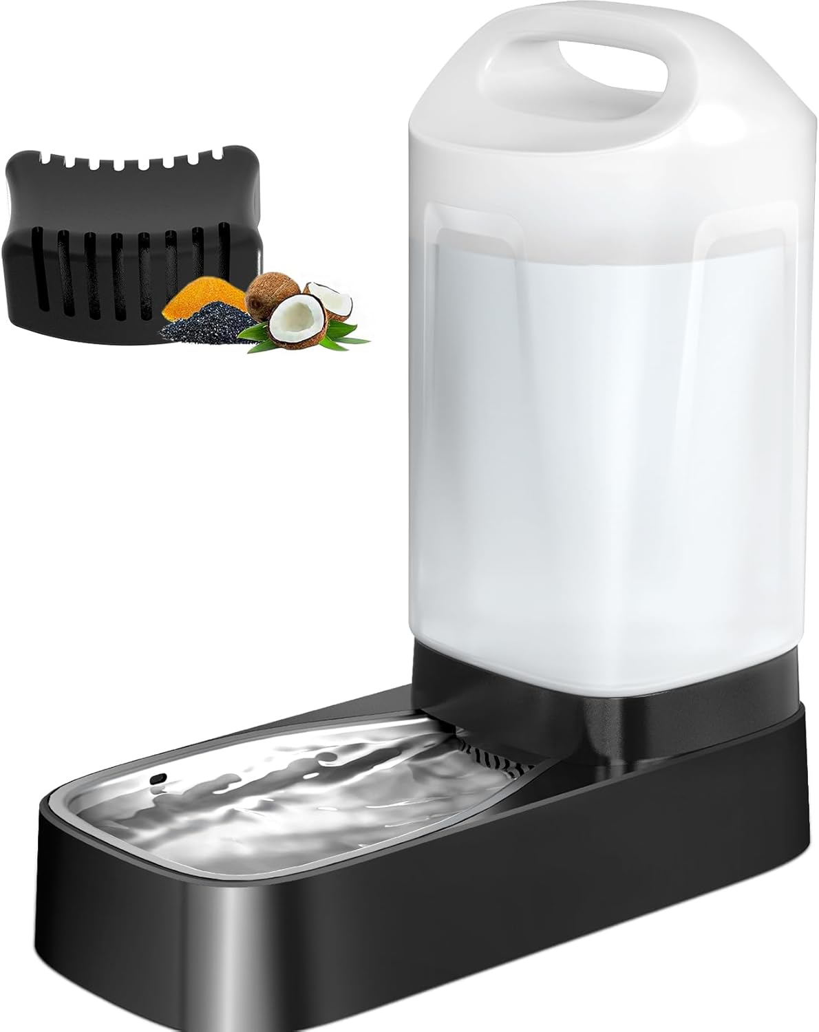 Automatic Dog Water Bowl Dispenser with Filter - 2.4 Gal Large Gravity Auto Pet Water Feeder Waterer with Stainless Steel Bowl & Easy Carry Handle for Large Dog Cat Multi Pet Use