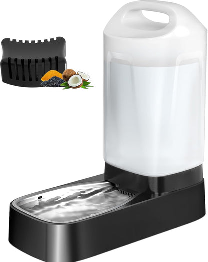 Automatic Dog Water Bowl Dispenser with Filter - 2.4 Gal Large Gravity Auto Pet Water Feeder Waterer with Stainless Steel Bowl & Easy Carry Handle for Large Dog Cat Multi Pet Use