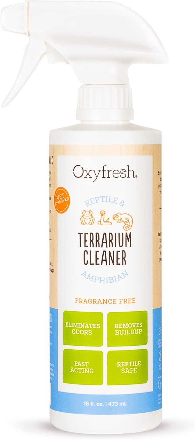 Oxyfresh Premium Terrarium Cleaner – Professional Amphibian and Reptile Terrarium Smell Eliminator – Safe & Quickly Removes Waste & Odors – Streak Free Glass – Bleach Free