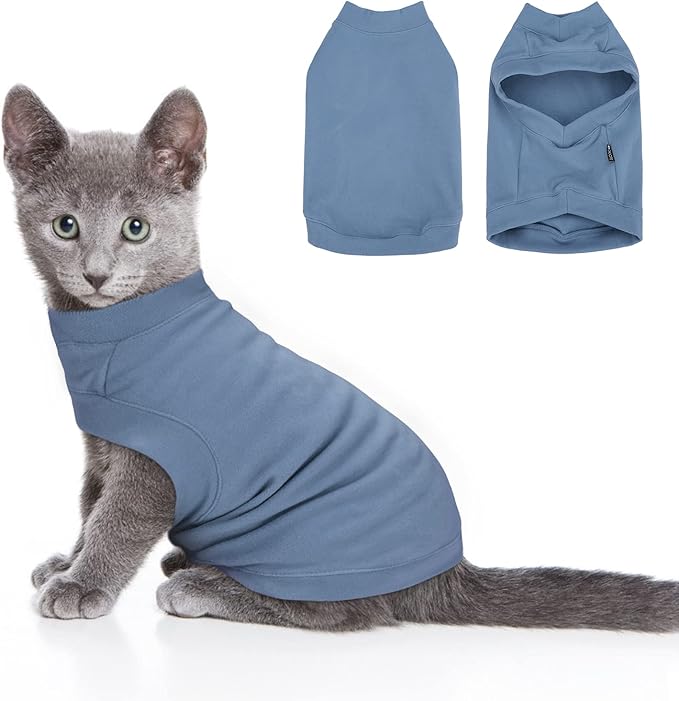 Dociote Soft Fleece Dog Sweatshirt - Warm Pet Sweaters Clothes for Small & Medium Dogs & Cats - Comfortable Winter Clothes for Cold Weather (Grey-Blue, S)