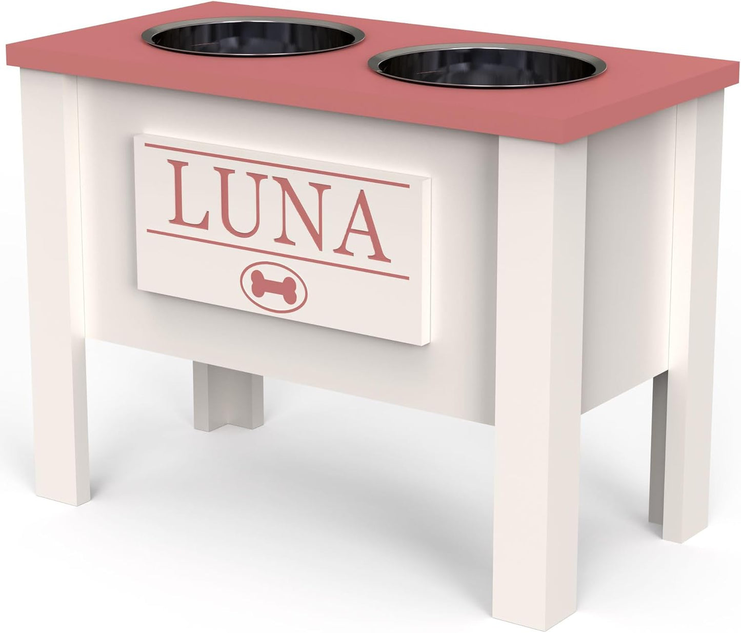 GrooveThis Woodshop - Personalized Elevated Dog Bowl Stand for Large, Medium, Small, X-Small Dogs - Stainless Steel Food and Water Bowls - Raised Dog Dish (X-Large, Magenta)