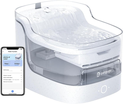 Cat Water Fountain for Drinking, 8-Layer cat Fountain Filter, Ultra-Quiet Pet Fountain for Dogs and Cats 2.4G WiFi(PF1L Marble)