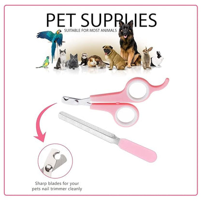 Small Animal Pet Grooming Kit with Pet Shedding Slicker Brush, Bath Massage Glove, Pet Grooming Comb, Nail Clipper Trimmer for Rabbit, Puppy, Kitten, Guinea Pig, Hamster, Ferret (Pink)