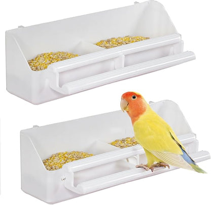Pawfly 2 Pack Bird Feeder for Cage Hanging Plastic Feeder with Hooks Water Dispenser with Perches for Small Parakeet Cockatiel Canary Parrot