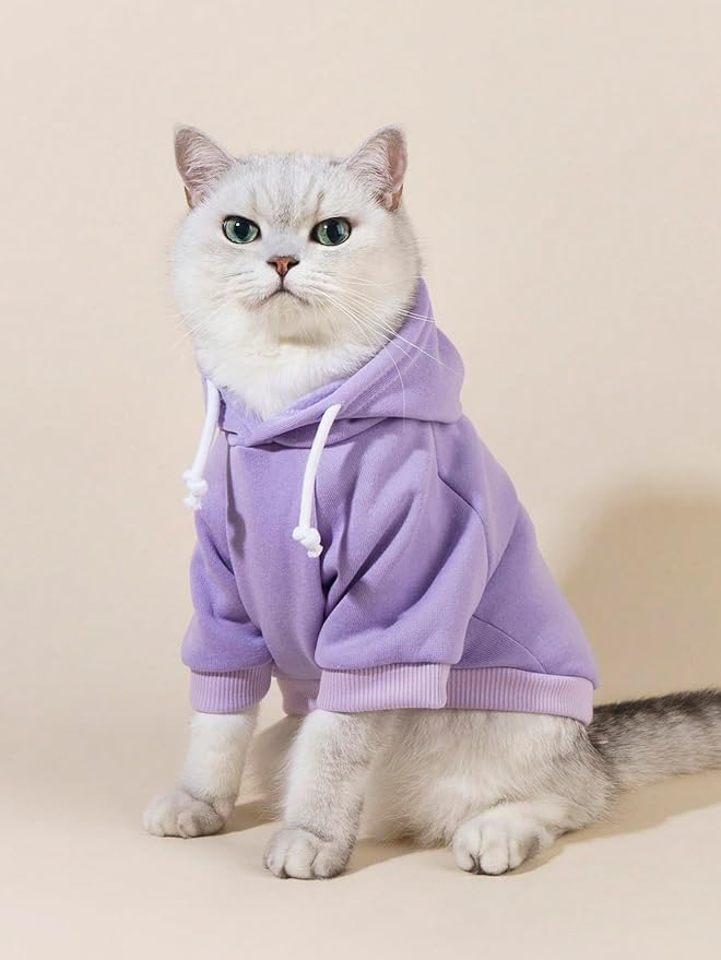 QWINEE Basic Dog Hoodie Sweatshirt Puppy Sweater Warm Cat Costumes Pet Clothes for Chihuahua Puppy Kitten Small Medium Dogs Mauve Purple XX-Small