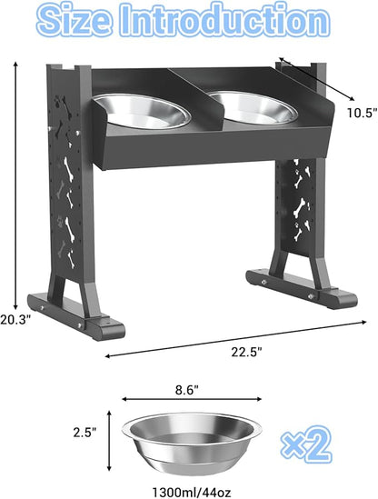 Elevated Dog Bowls for Large and Medium Dogs,(22 inch Tall), 8 Height Adjustable Tilted Raised Dog Bowl Stand with 2 Stainless Steel 1.3L(44oz) Bowls, Tall Pet Feeding Station for Large Breed Dogs
