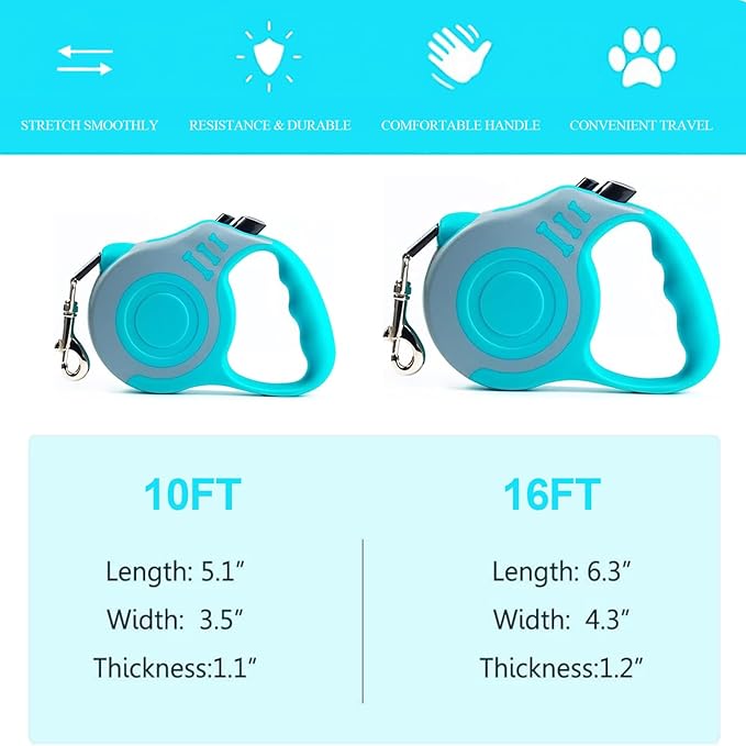 Retractable Dog Leash Lightweight 10/16FT Leash with Non-Slip Handle, for Small Medium Dogs (Gray Blue, 16FT)