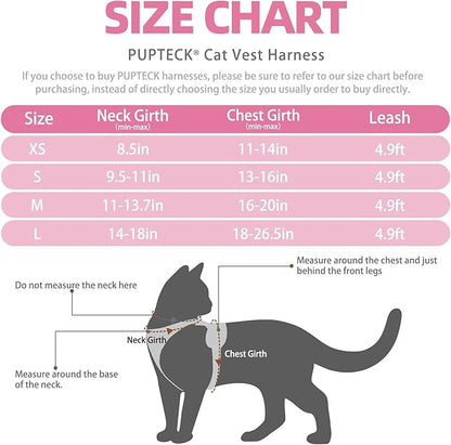 PUPTECK Cat Harness and Leash Set Escape Proof Reflective Cat Walking Harness Adjustable Soft Breathable Mesh Vest for Small Pets, Light Pink, XS