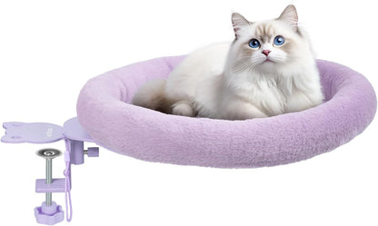 Rotating Cat Desk Bed - 40 LBS Chair-Side Cat Sleeping Basket with Bed for Desk, 360° Swivel & Removable Washable Cushion for Office Comfort(Purple