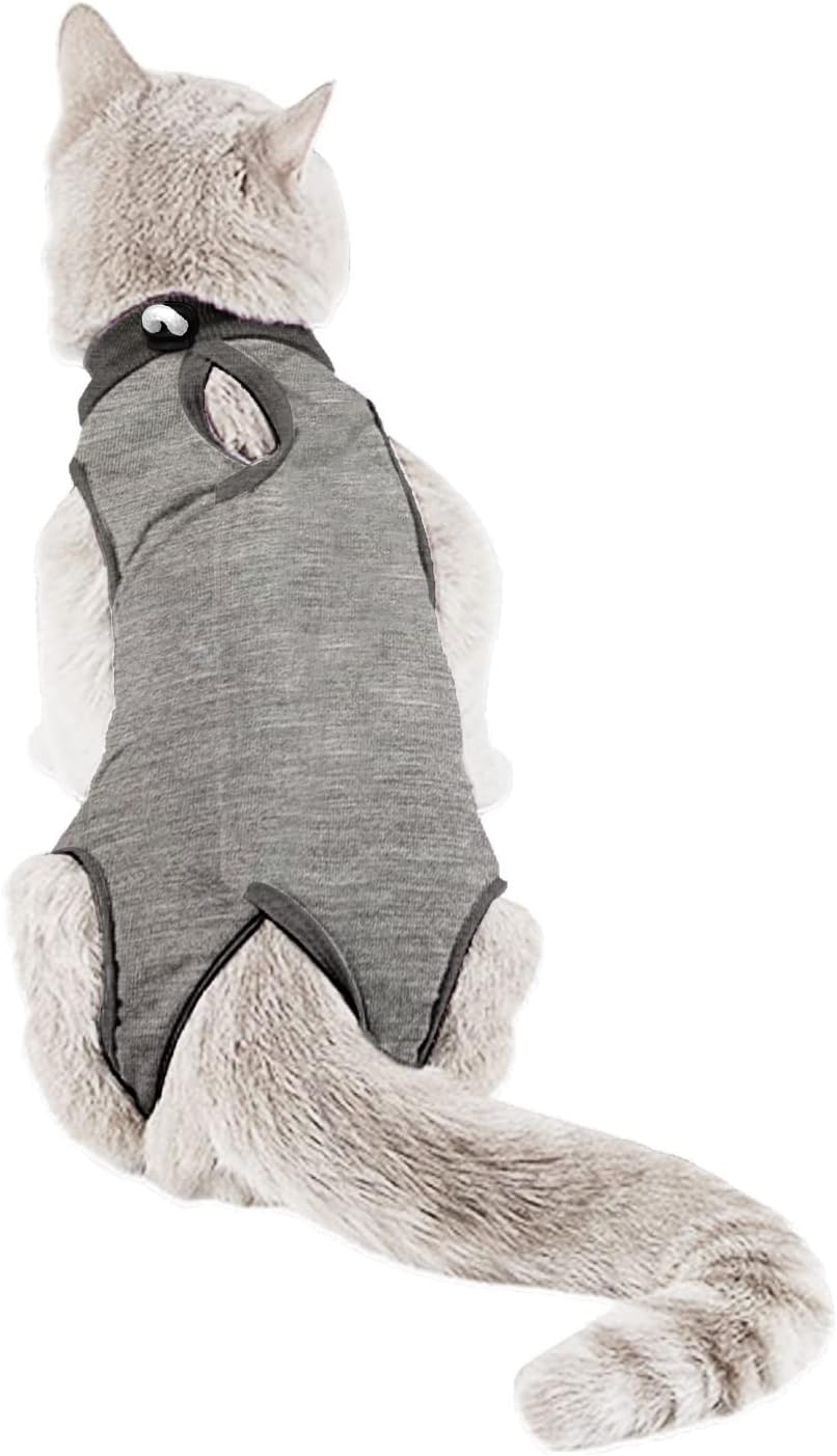 Kitten Onesies,Cat Recovery Suit for Abdominal Wounds or Skin Diseases,After Surgery Wear Anti Licking Wounds,Breathable E-Collar Alternative for Cat Grey S