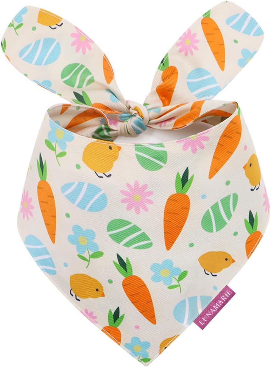 LunaMarie - Luxury Pet Birthday Bandanas -Premium & Silky Poly Fabric | 100% Handmade | Custom Shape Dual Layered (Easter Garden, X-Small)