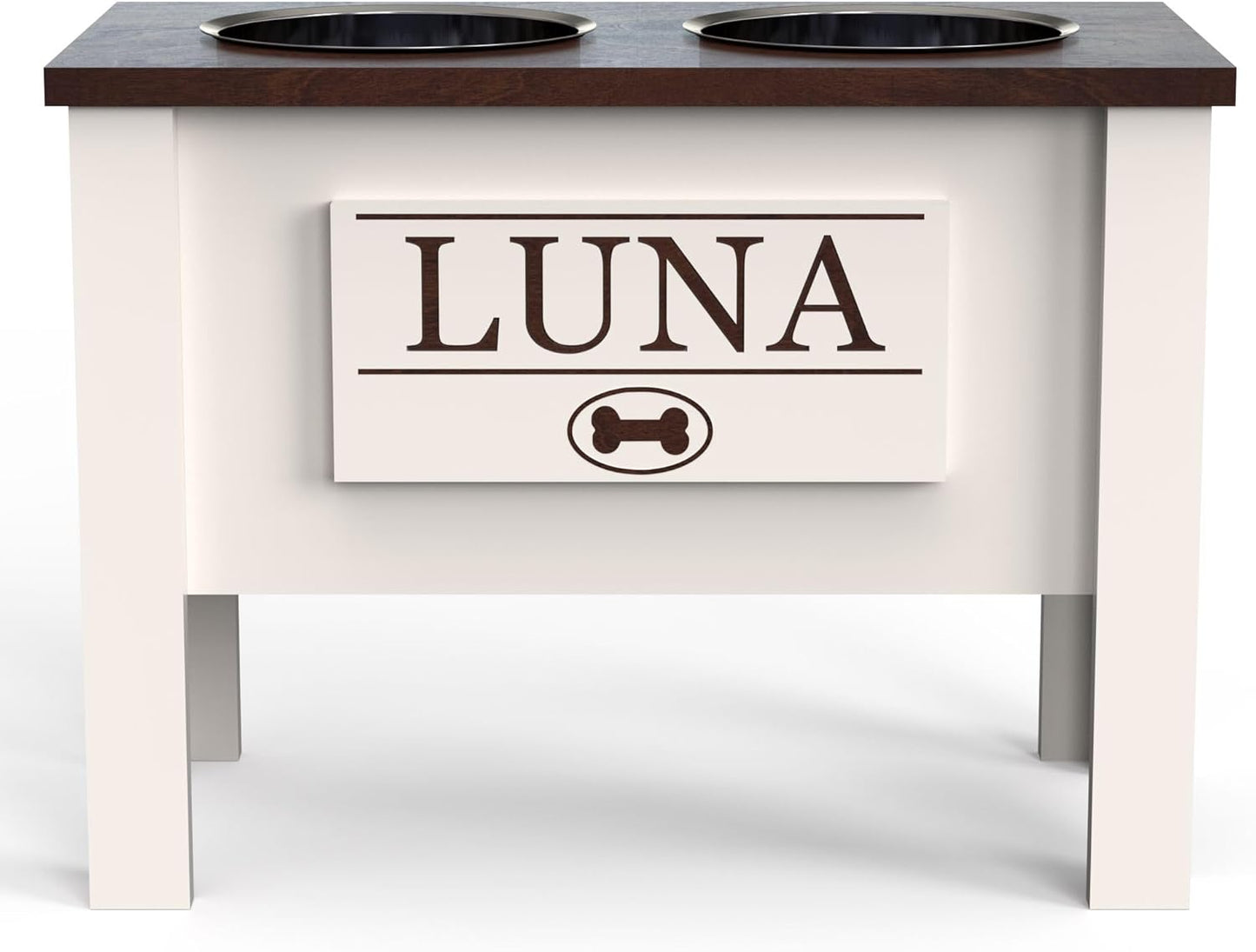 GrooveThis Woodshop - Personalized Elevated Dog Bowl Stand for Large, Medium, Small, X-Small Dogs - Stainless Steel Food and Water Bowls - Raised Dog Dish (X-Large, Brown)