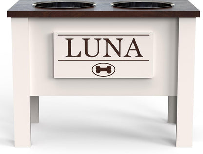 GrooveThis Woodshop - Personalized Elevated Dog Bowl Stand for Large, Medium, Small, X-Small Dogs - Stainless Steel Food and Water Bowls - Raised Dog Dish (X-Large, Brown)