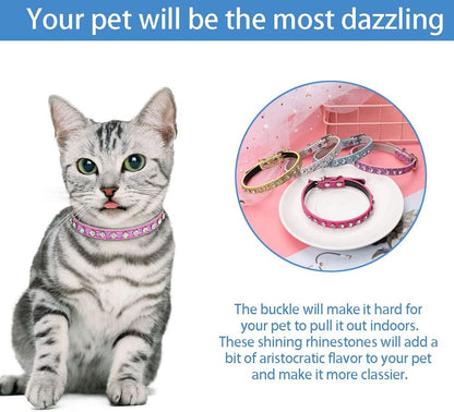 2 Pack Cat Collar Rhinestone Bling Cute Cat Collars Accessories for Pet Collars Adjustable Ideal for Girl Cats Male Cats(Silvery Pink)