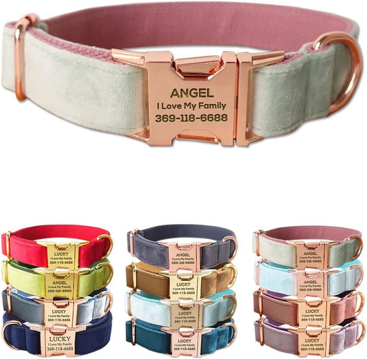 PETDURO Custom Dog Collar Personalized with Name Engraved Quick Release Rose Gold Metal Buckle for Large Medium Small Girl Dogs - Dog Leash and Bow Tie Available - Soft Comfy Velvet (Mint Pink, XL)