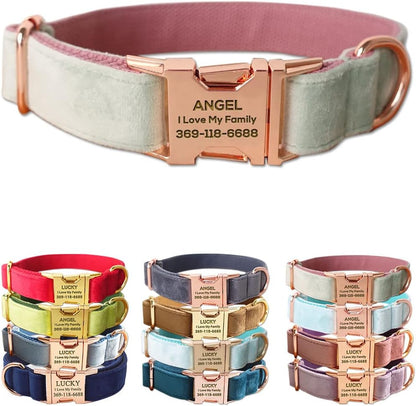 PETDURO Custom Dog Collar Personalized with Name Engraved Quick Release Rose Gold Metal Buckle for Large Medium Small Girl Dogs - Dog Leash and Bow Tie Available - Soft Comfy Velvet (Mint Pink, S)