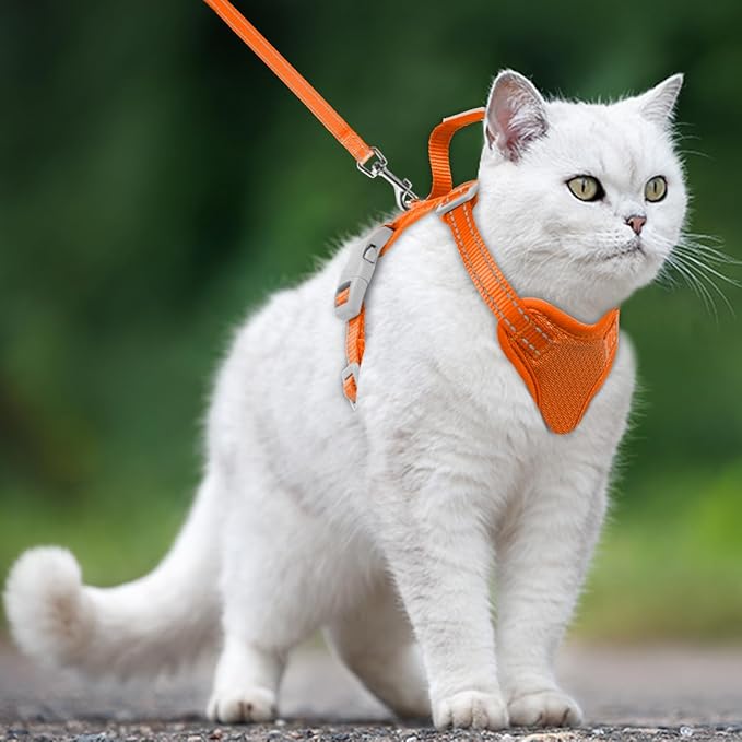 Cat Harness and Leash Set Escape Proof for Kitten Walking, Soft Adjustable Top Handle Vest Harnesses for Cats, Easy Control Breathable Reflective Small Medium Large, Orange, XS
