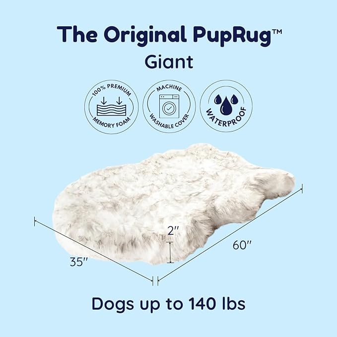 PAW BRANDS PupRug Orthopedic Dog Bed for Large Dogs with Fluffy Soft Faux Fur and Memory Foam for Joint Pain Relief, Machine Washable and Waterproof Couch Bed, White, Extra Large