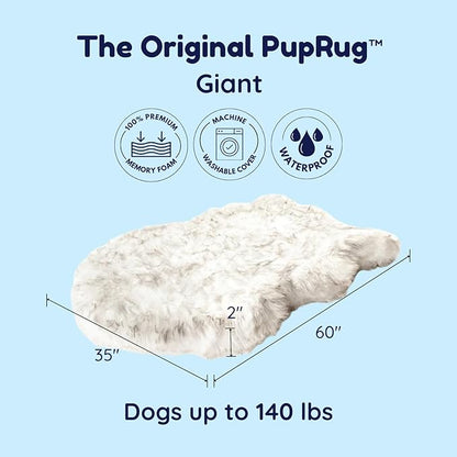 PAW BRANDS PupRug Orthopedic Dog Bed for Large Dogs with Fluffy Soft Faux Fur and Memory Foam for Joint Pain Relief, Machine Washable and Waterproof Couch Bed, White, Extra Large