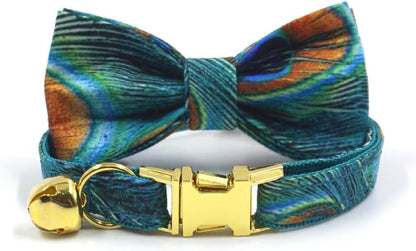 Personalized Cat Collar with Bells,Velvet Customized Small Cat Collar with Name Tag,Pet Collar with Name Phone Number Engraved ID Tags for Boy and Girl Kitten Cats (Peacock)