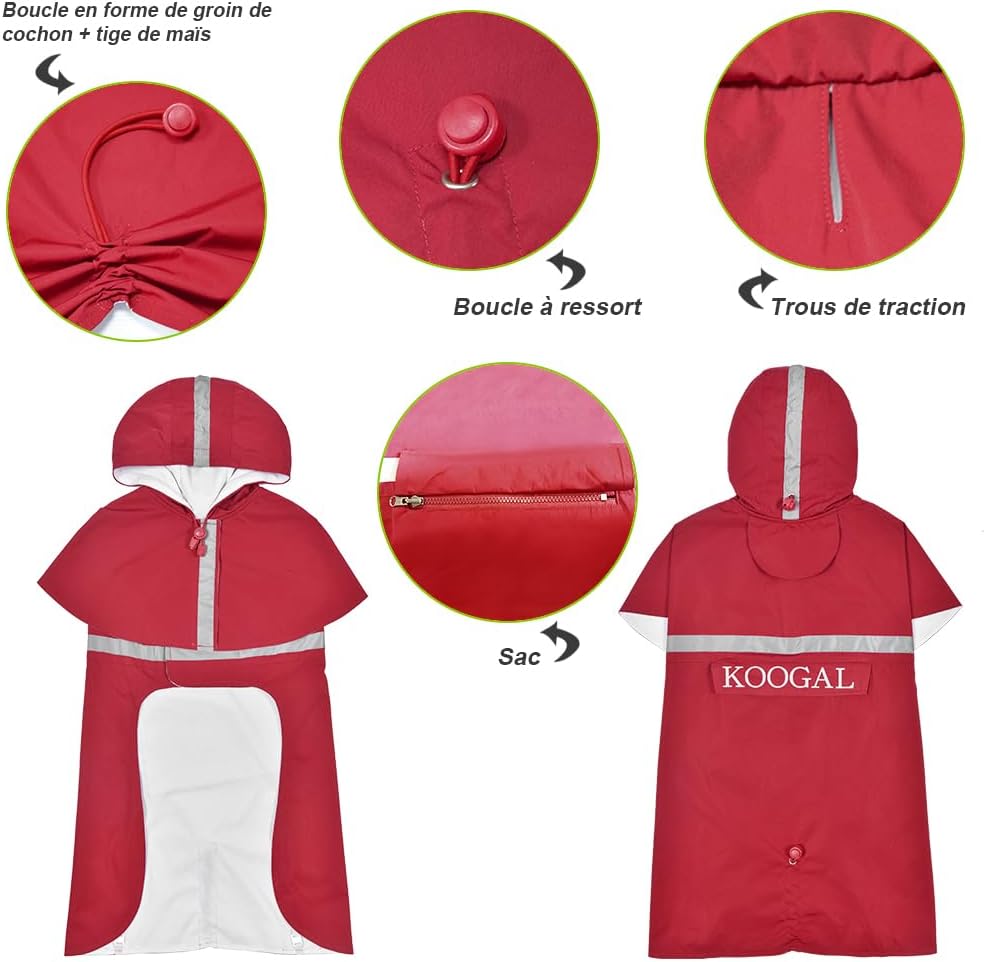 Pet Large Dog Raincoat Apparel Poncho Waterproof for Medium Large Sized for Dog Raincoat Clothes Jacket,Pet Dog Rain Jacket (Red,5XL)