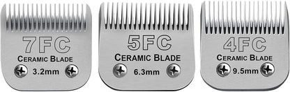 Size 7FC/5FC/4FC Detachable Pet Dog Grooming Clipper Ceramic Blades Set,Compatible with Andis,Oster A5,Wahl KM Series Clippers,Cut Length 1/8"(3.2mm) to 3/8”(9.5mm),3 Pack