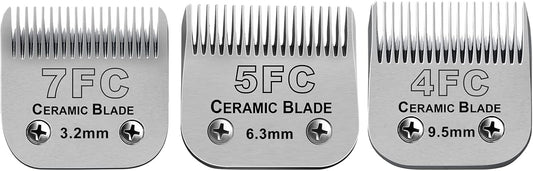 Size 7FC/5FC/4FC Detachable Pet Dog Grooming Clipper Ceramic Blades Set,Compatible with Andis,Oster A5,Wahl KM Series Clippers,Cut Length 1/8"(3.2mm) to 3/8”(9.5mm),3 Pack