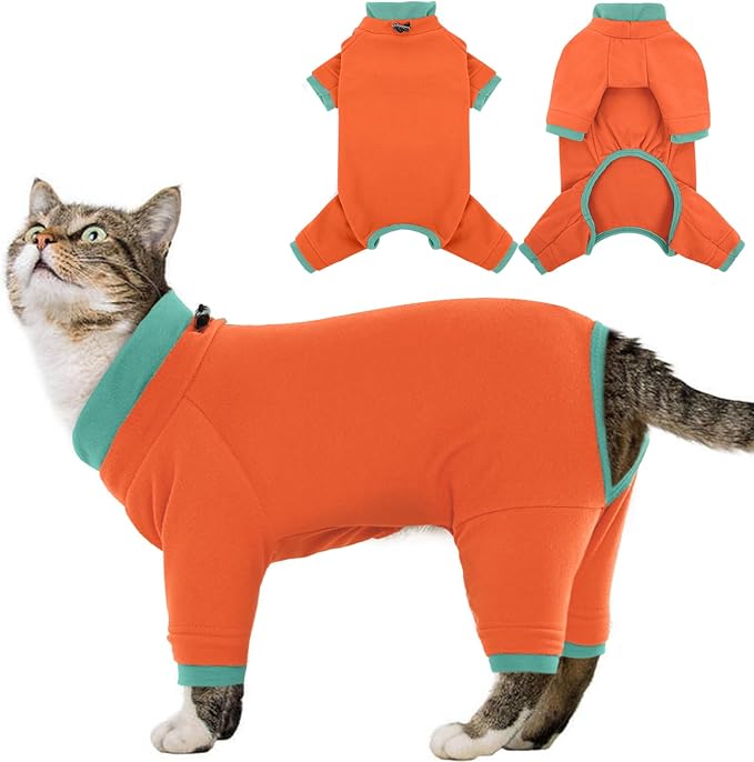 Sticky Cat Clothes Stretchy, Sphynx Hairless Sweater & Pajamas for Cats only, Soft Cat Onesie for Cats After Surgery Female Male & Hair Loss Prevention, Orange XL