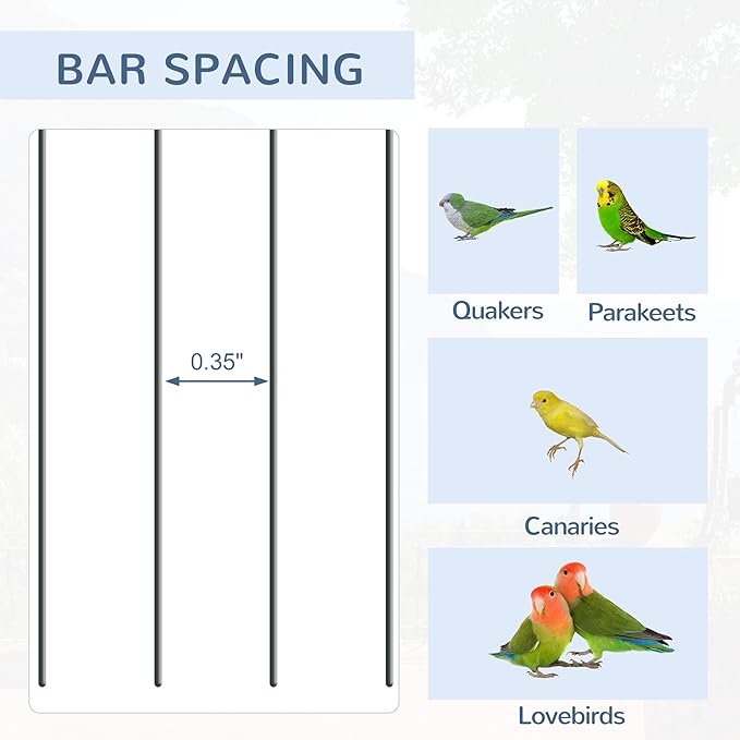 Pawhut 45-inch Metal Indoor Bird Cage, Parrot Cage, Bird Aviary with Detachable Rolling Stand, Storage Basket, and Accessories - Black