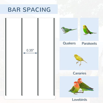 Pawhut 45-inch Metal Indoor Bird Cage, Parrot Cage, Bird Aviary with Detachable Rolling Stand, Storage Basket, and Accessories - Black