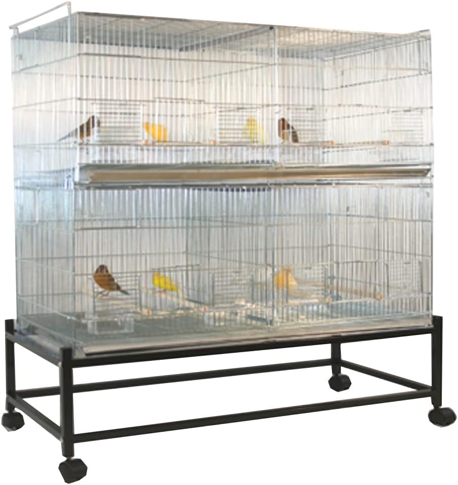 Lot-2 Extra Large 35.5"x18"x19"H No Rust Stainless Galvanized Zinc Stackable Breeder Bird Flight Cage Side Breeding Nest Box Door Removable Divider with Removable Rolling Stand