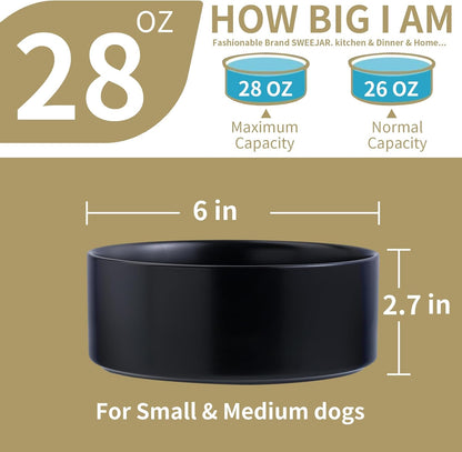 Black Elevated/Raised Dog Bowl Ceramic for Small Medium Sized Breed,Dog Food Water Bowl with Stand,6 in 3.6 Cups Non Slip Heavy Weighted