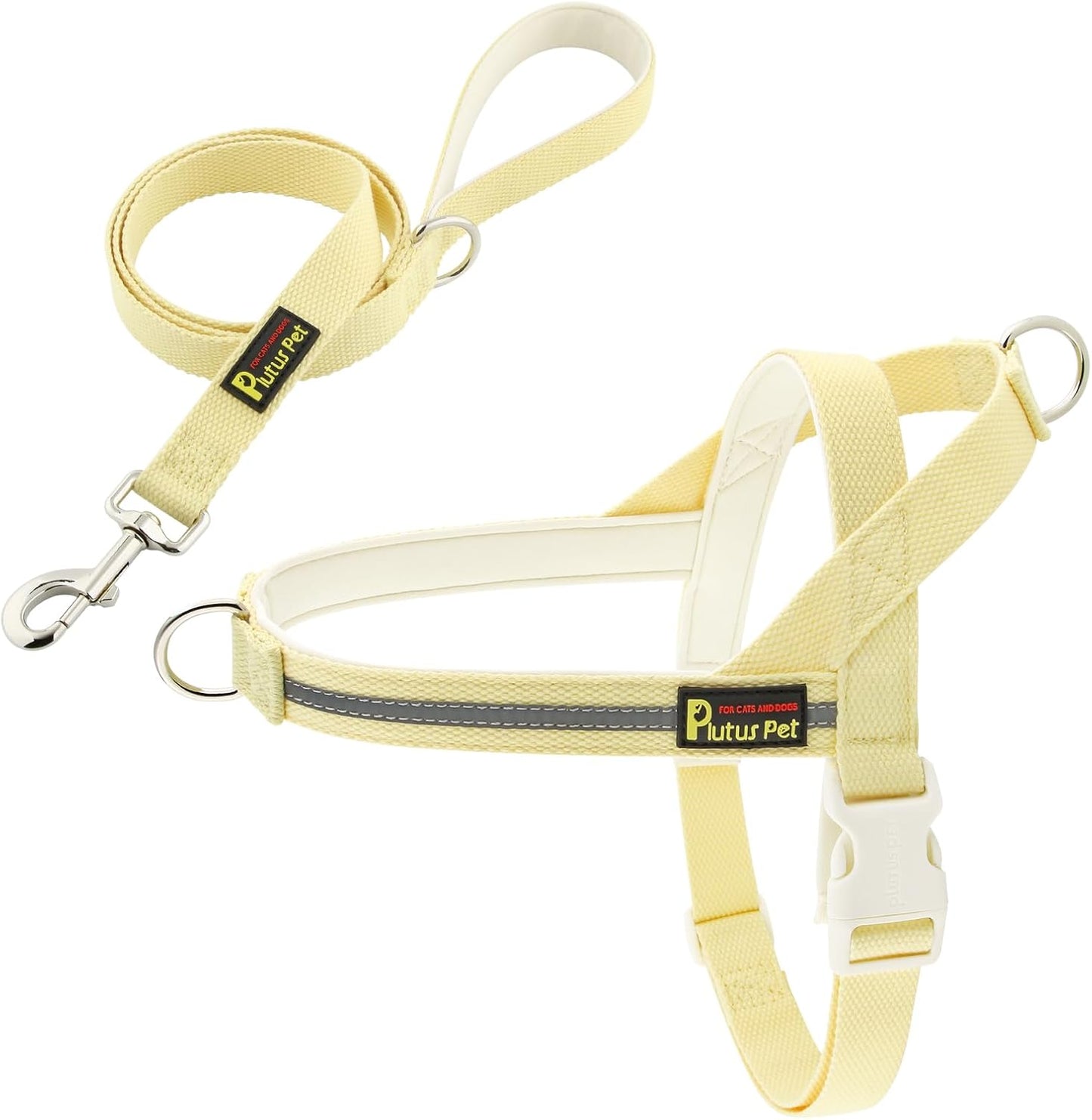 Plutus Pet Cotton Dog Harness and Leash Set, Reflective and Soft Padded, Quick Fit Vest Harness, for Small, Medium and Large Dogs, Light Yellow, S