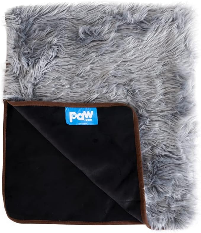 PAW BRANDS PupProtector Waterproof Throw Blanket for Dogs and Cats, Pet Blanket Cover for Couches, Sofas, Beds, Car Seats, Furniture, Calming Soft Faux Fur, Charcoal Grey, Large (80" L x 62" W)
