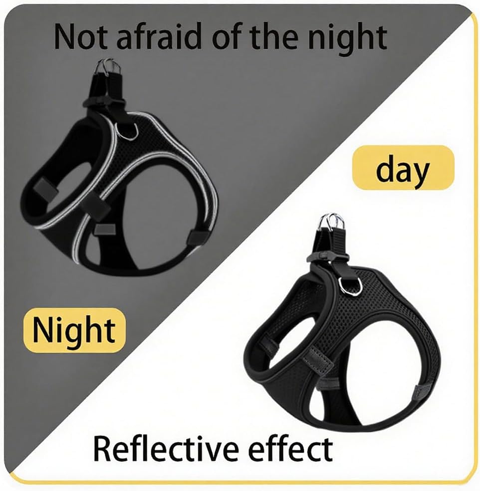 Dog Harness Small Sized and Leash Set, Dog Harness with Leash Set, Comfortable Air Mesh Dog Vest Harness with Reflective Strip, Reflective for Safe Easy Walking Dogs, Cats, Black M