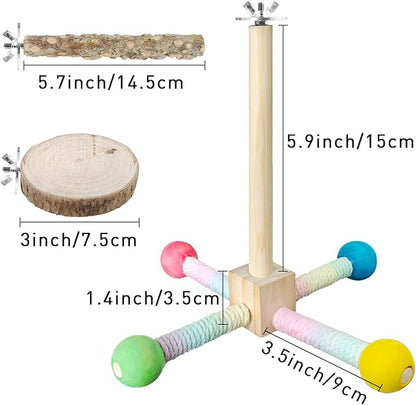 Bird Stand Perch Toy, Parrot 360° Interactive Rotating Parakeet Toys, Wooden Bird Cage Accessories Exercise Wheel Parrot Budgie Toys, Suitable for Cockatiels Lovebirds Conures Finches