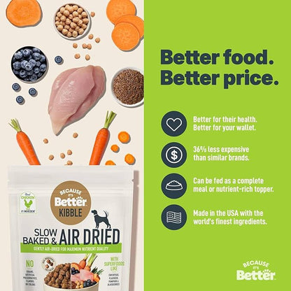 Because it's Better Slow Baked and Air Dried Dog Food, Real Chicken and Veggies, 3lb Bag, Complete and Balanced Dry Dog Food, for All Life Stages