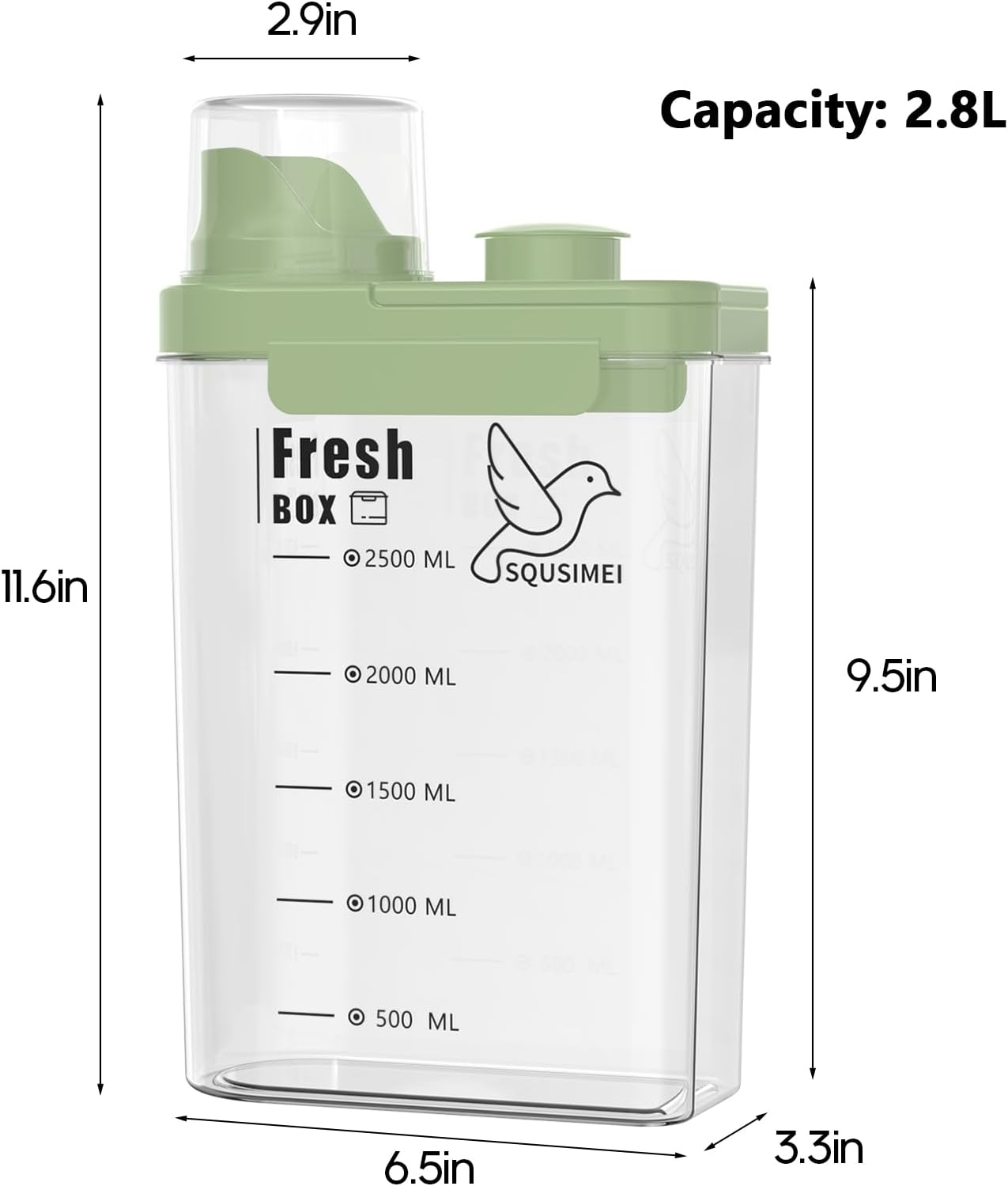3 Qt/2.8 L Bird Seed Storage Container with Lids Airtight Measuring Cup, Bird Seed Dispenser Pet Food Container Are Used to Store Bird Food, Chicken Feed BPA Free (2.8L, Green)