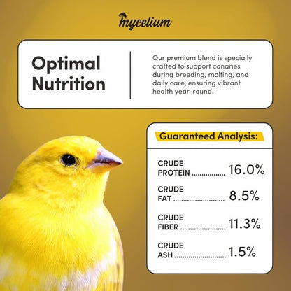 Mycelium Canary Cuisine Bird Food (5 LB Bag) | Organic Canary Seed Mix with Real Fruits & Veggies | Vitamin-Enhanced Daily Feed for Immunity | No Additives, Dust, or Debris | Non-GMO & USA Made