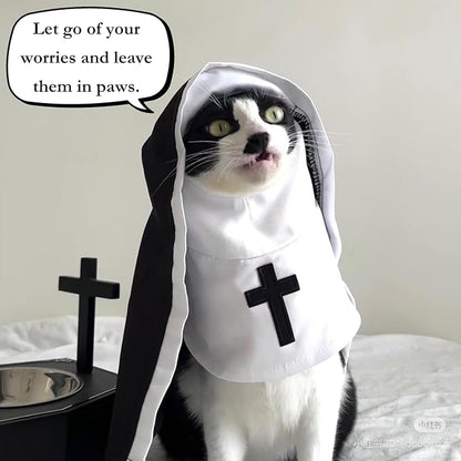 Pet Cat/Dog Nun Costume Clothing- Cute Funny Sister Habit Dress Outfit for Halloween Christmas Festival Cosplay Party (Large)
