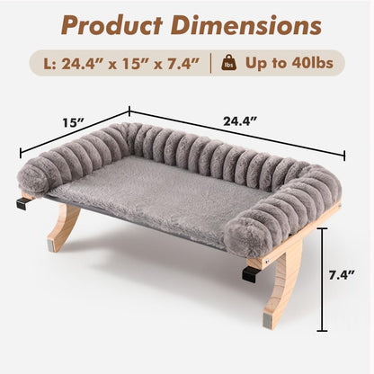 Cloud-Soft Cat Window Sill Perch with Zipper Designed Cushioned Bed, Supportive Cat Window Seat with Premium Solid Wood & Sturdy Metal Frame, Pet Hammock Bed for Large Cats (Large, Gray)