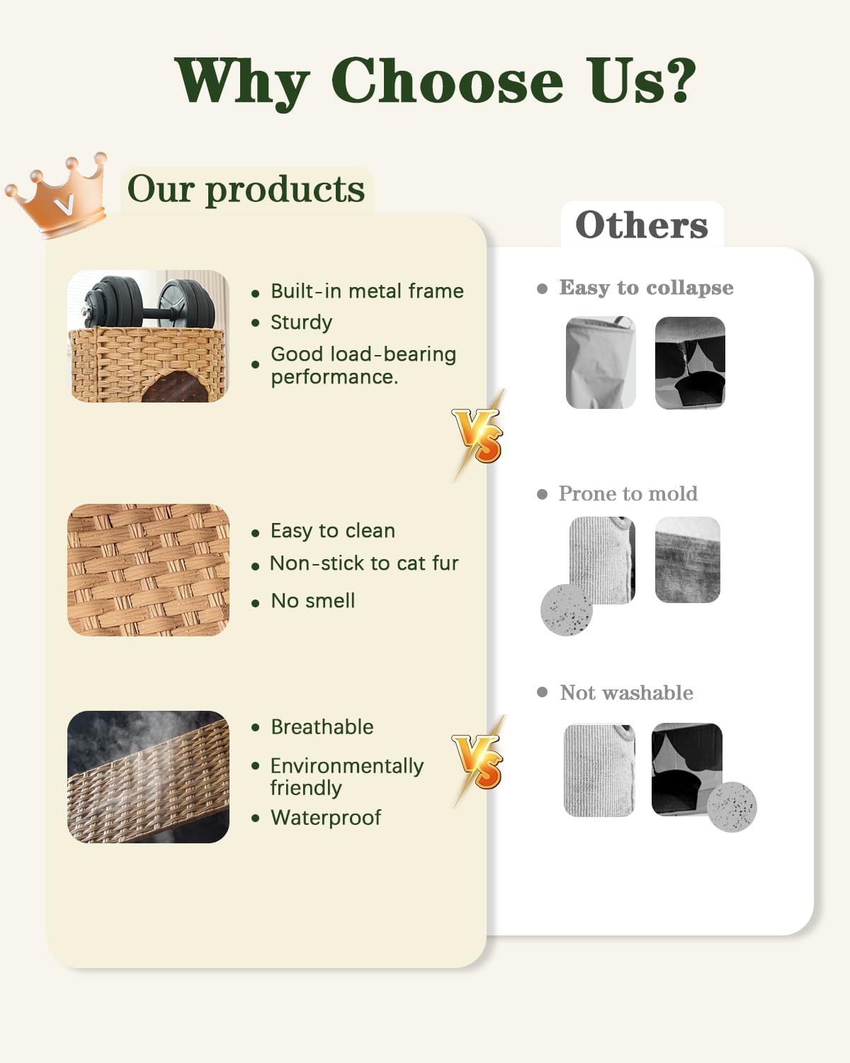 Cat House for Indoor Cat, Small Cat Houses Handwoven PE Rattan Kitten Cave, Pet Kitten Bed Covered, One Bed Pad, 13 x 13 x 13.7 Inches, Foldable Hideaway in Living Room Gray