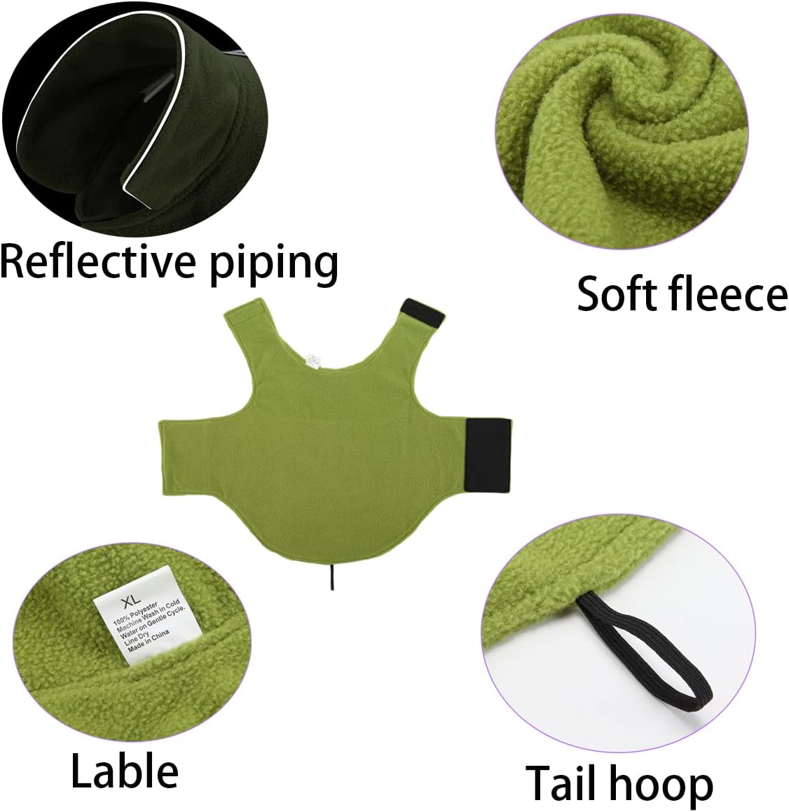 Fleece Dog Coat Pet Jacket Reflective for Cold Weather for Extra Large to Small Pets(Green,S)