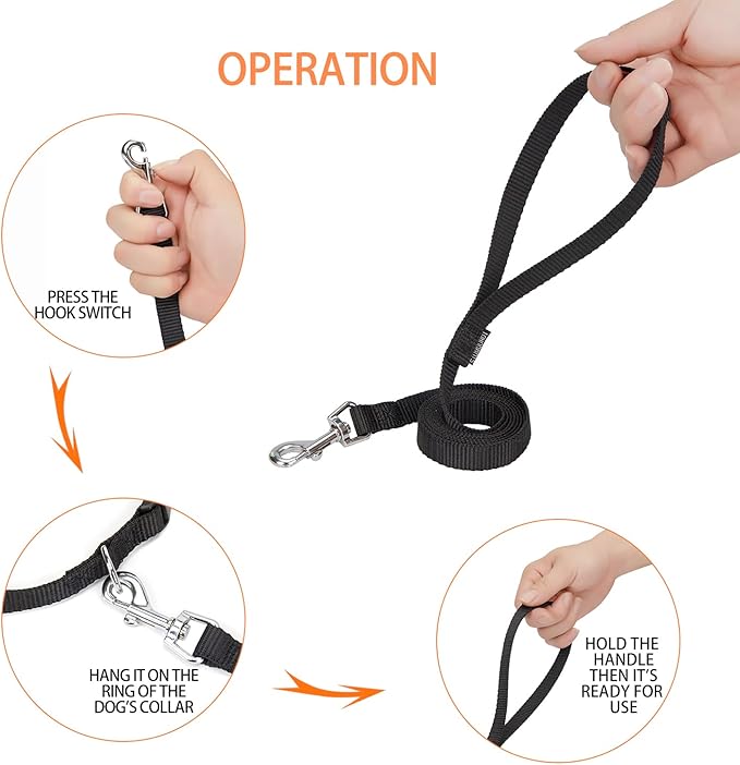 6 FT Puppy Leashes, Strong Traditional Style Leash with Easy to Use Collar Hook,Dog Lead Great for Small and Medium and Large Dog (Black, 5/8 in x 6 ft)