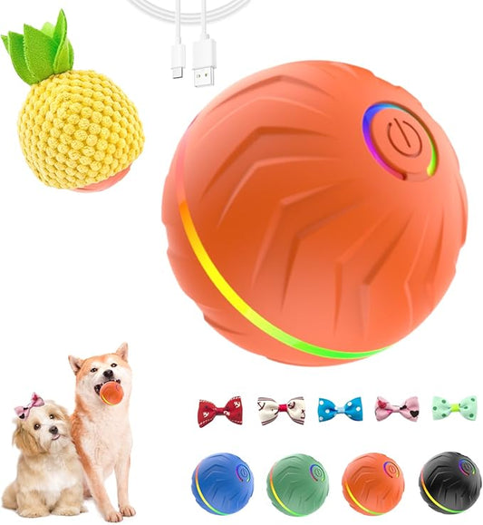 T01 Interactive Dog Toys Dog Ball,Anti Boredom Dog Toys,Durable Motion Activated Automatic Rolling Toys for Small/Medium Dogs,Moving Ball for Dogs to Keep Them Busy,Dog Bows,Fruity Plush Covers,Orange